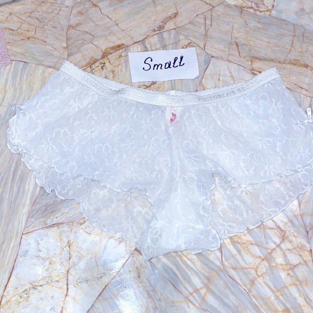 VS Vintage Rare Boyshort y2K‎ Panty with Charm white Lace Mesh Shorts - Picture 2 of 8